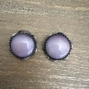 RARE Vintage Shiaparelli Signed Lavender Cabochon Clip Earrings 1950s Designer